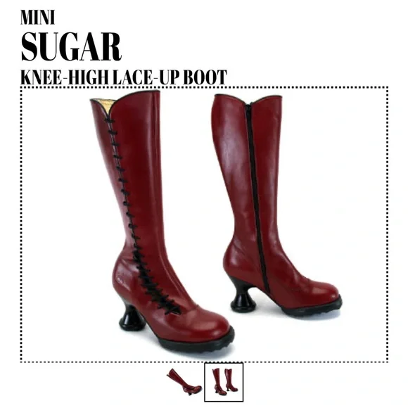 John Fluevog Mini Sugar Knee-High Lace-Up Boots Wine Black 9 GUC - Picture 11 of 11